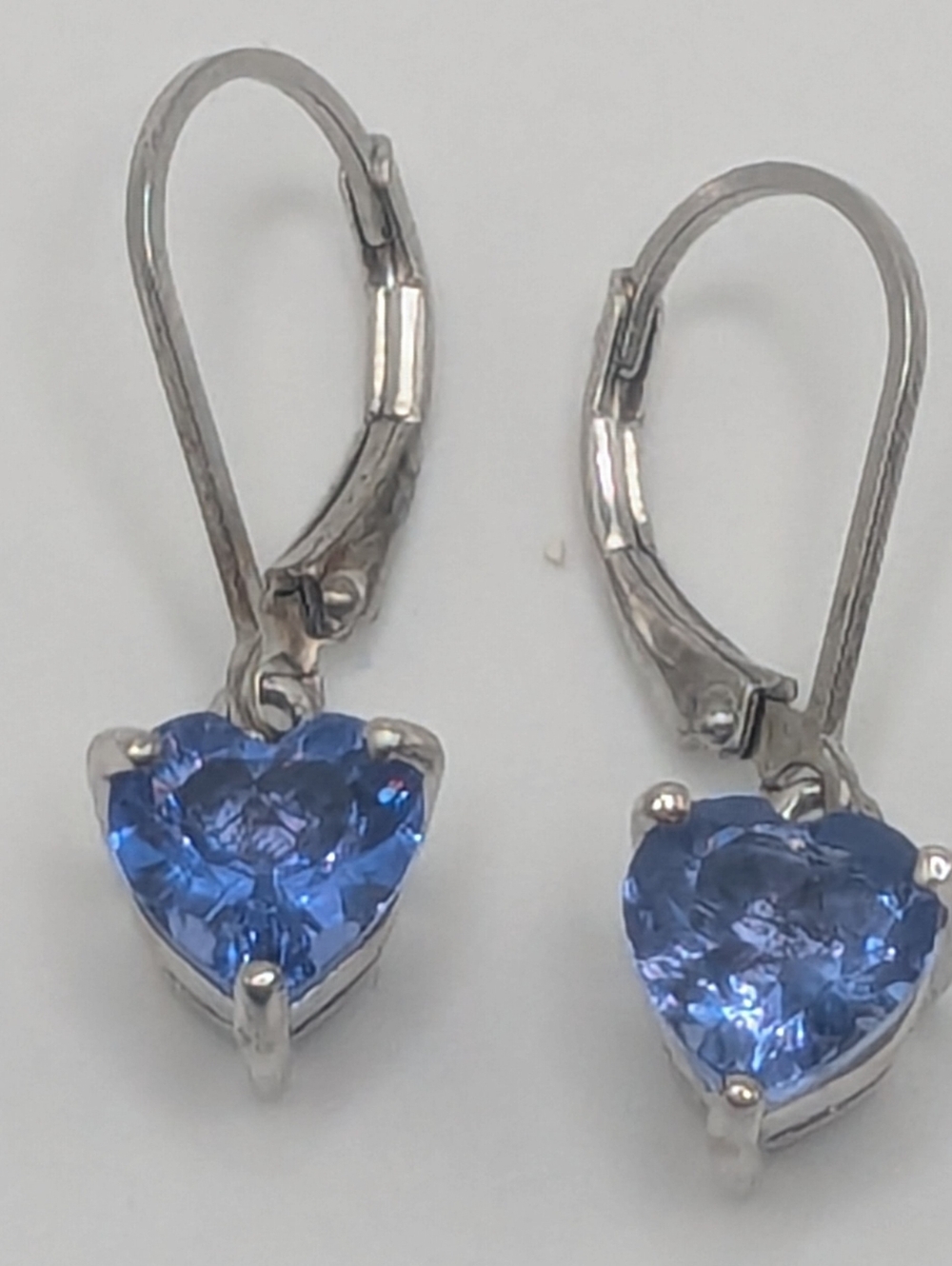 Blue Fluorite Heart Shaped Dangle Earrings Set In Sterling Silver, Lever Closure